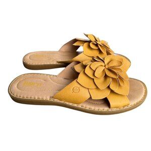 Born Women's  Azalea Mustard Yellow Leather Floral Slide Sandals Size 9M